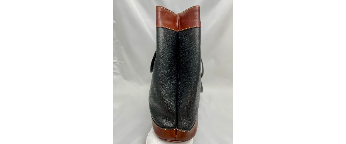 Vtg Bally Double Strap Leather Bucket Shoulder Bag in Black/Tan, made in Italy